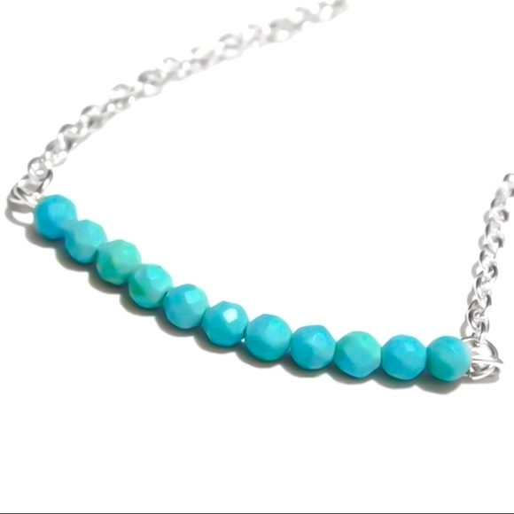 Moodtherapy Jewelry - Genuine Faceted Turquoise Gemstone Bar Necklace 925 Sterling Silver Gold or Rose